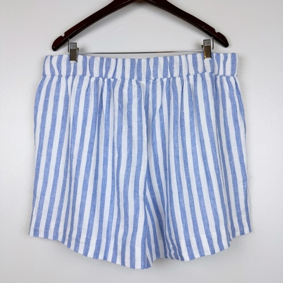 J. Crew Tropez High Rise Lightweight Linen Striped Shorts White Blue Size XL NWT - Picture 2 of 5